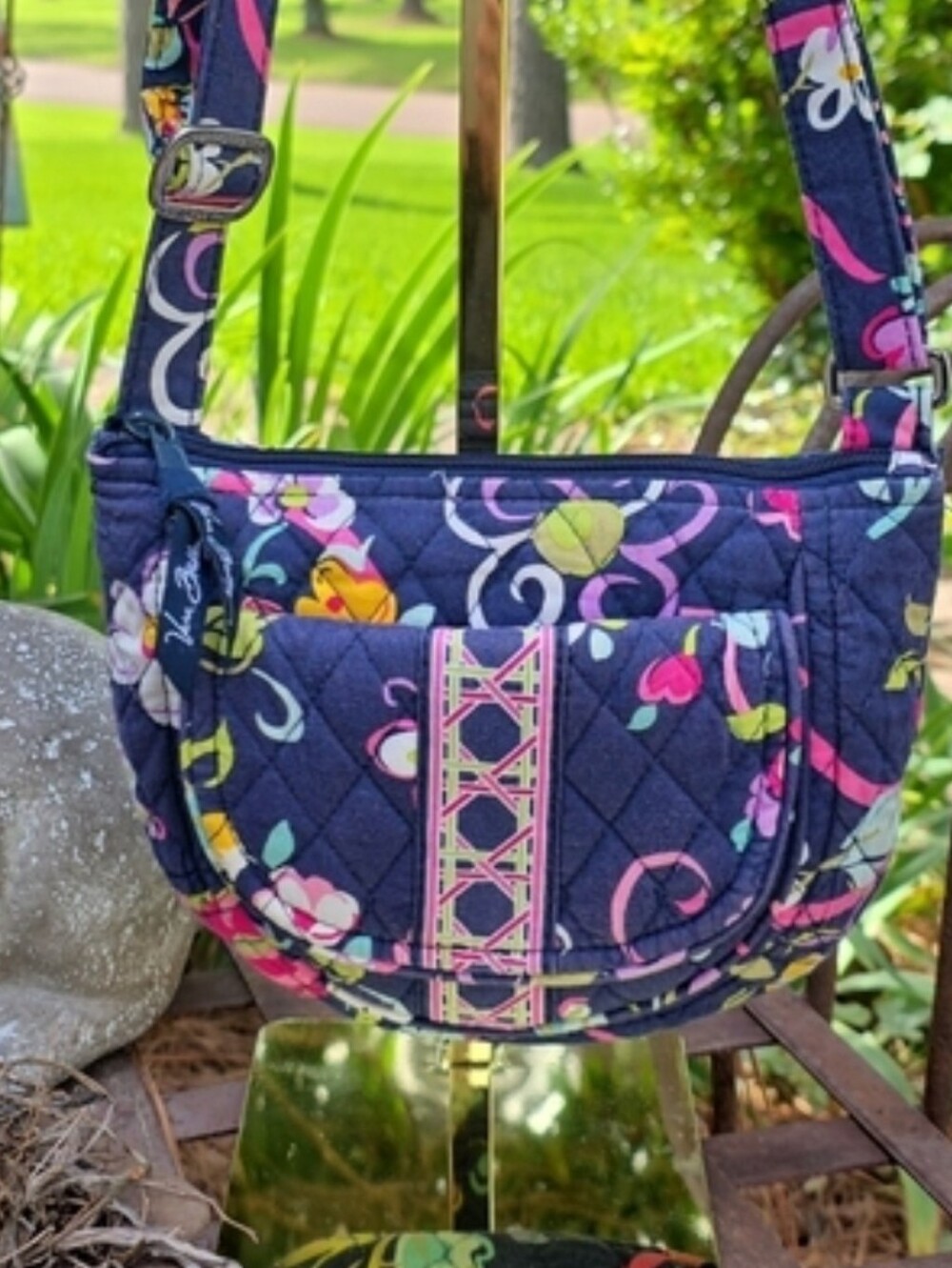 Vera Bradley Navy Ribbons Floral Quilted Crossbody Shoulder Bag Purse Small